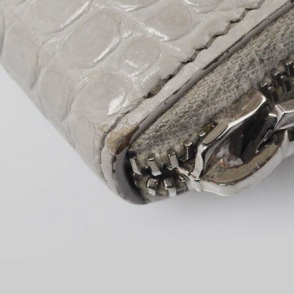 Yves Saint Laurent Grey Croc Embossed Leather Zippy Wallet - Picture 3 of 9